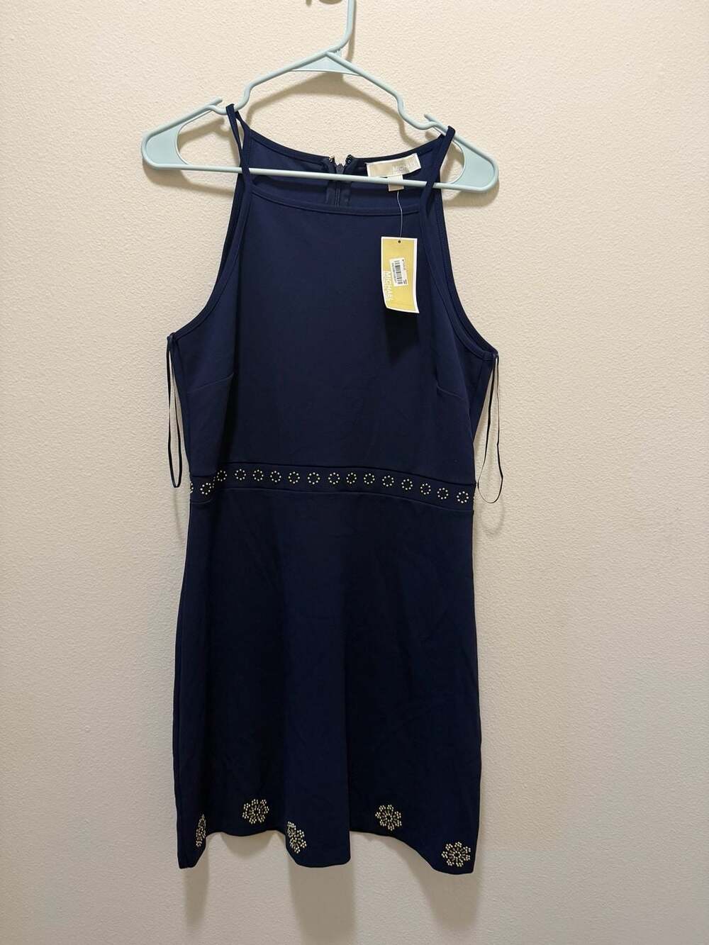 Michael Michael Kors Womens Studded Navy Blue Halter Mini Dress